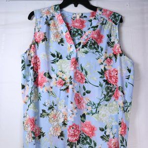 Pleione Large Pink and Blue Floral Short Sleave Blouse